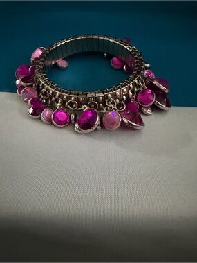 Pink Crystal Charm Stretch Bracelet - Brand Unknown
